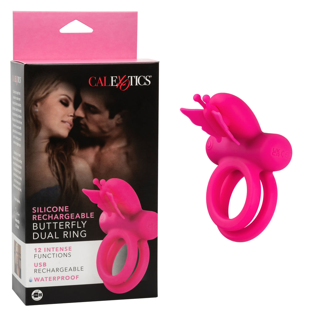 Silicone Rechargeable Dual Butterfly Ring by CalExotics from LoveMart Co.