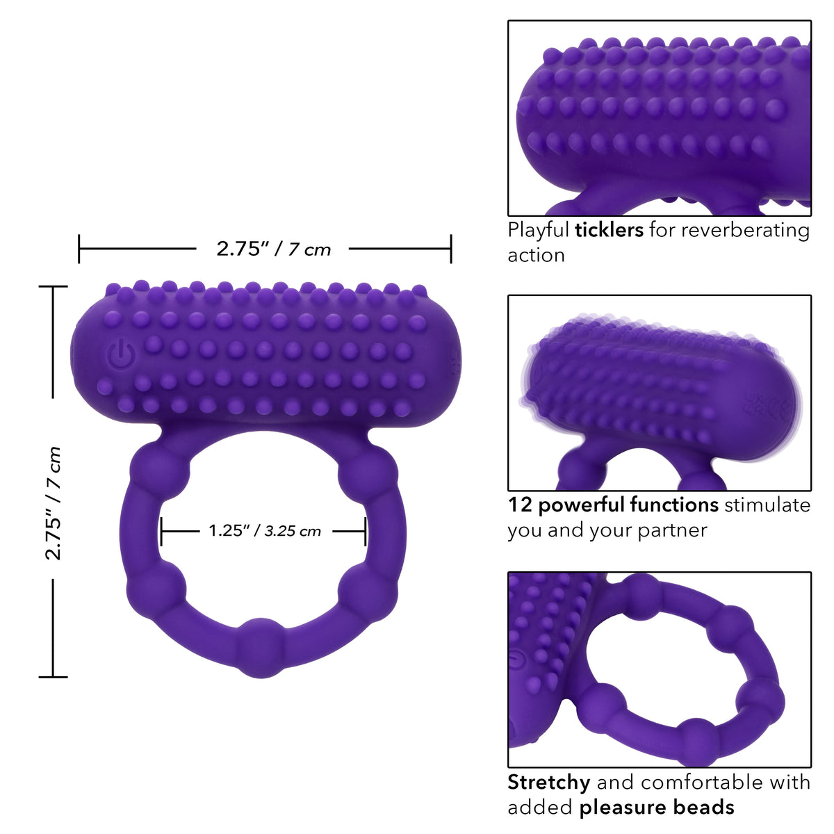 Silicone Rechargeable 5 Bead Maximus Ring by CalExotics from LoveMart Co.