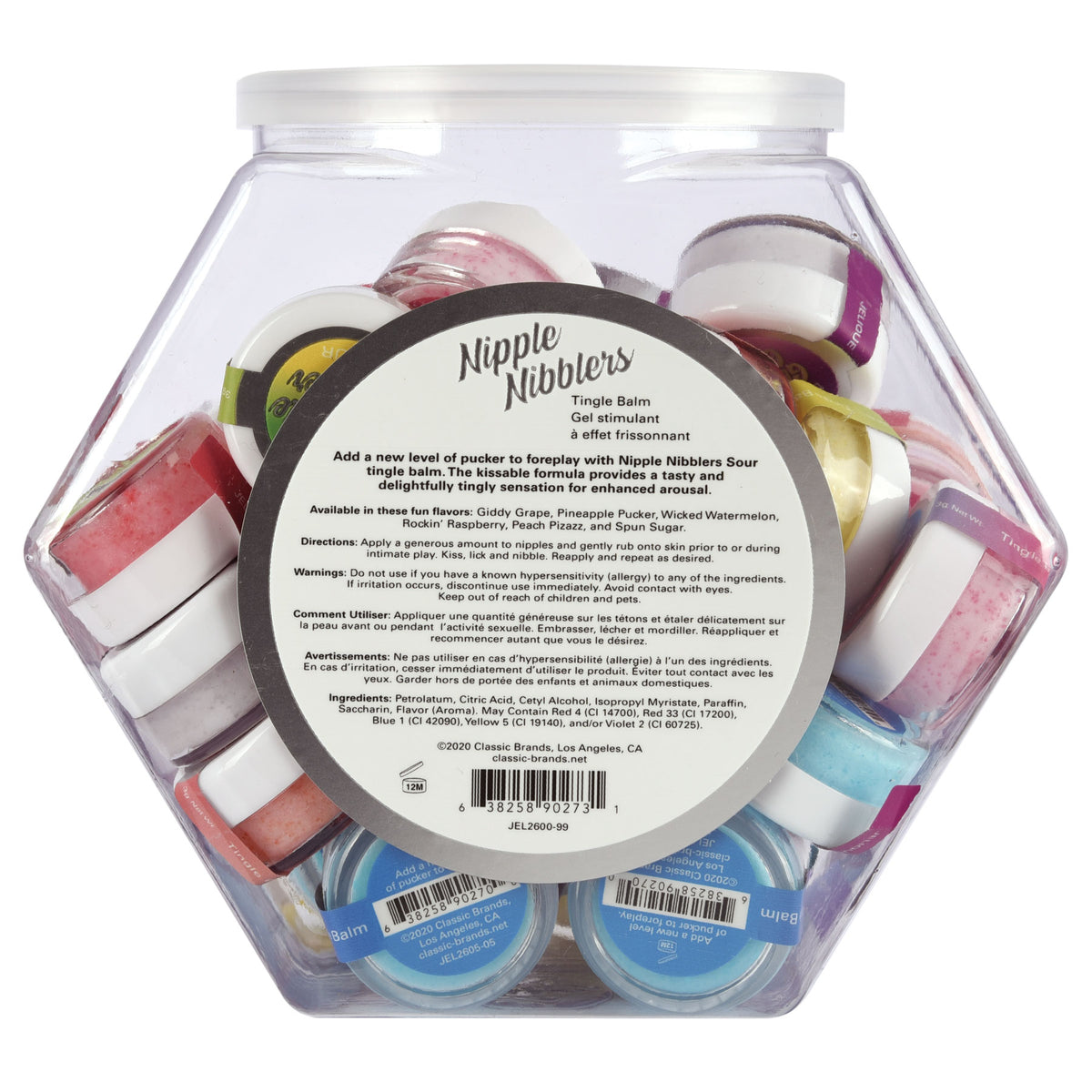 Nipple Nibbler Sour Tingle Balm Assorted - 36 Pc. Bowl - 3g Jar by Jelique Products from LoveMart Co.