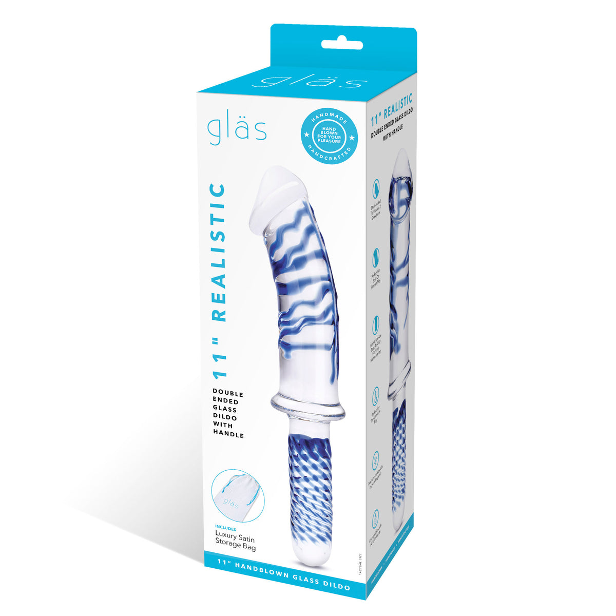 11 Inch Realistic Double Ended Glass Dildo With Handle - /clear by Electric Novelties from LoveMart Co.