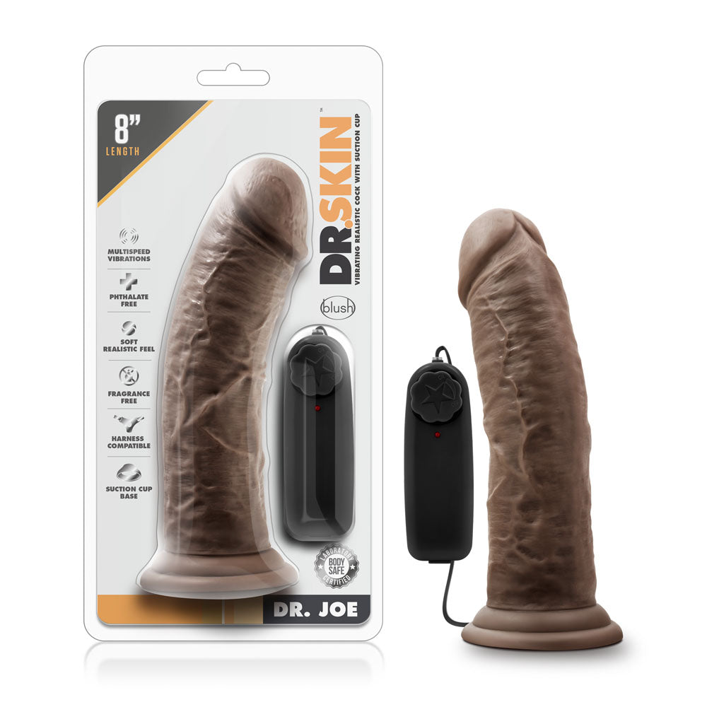 Dr. Skin Dr. Joe 8 Inch Vibrating Cock With Suction Cup Chocolate by Blush from LoveMart Co.