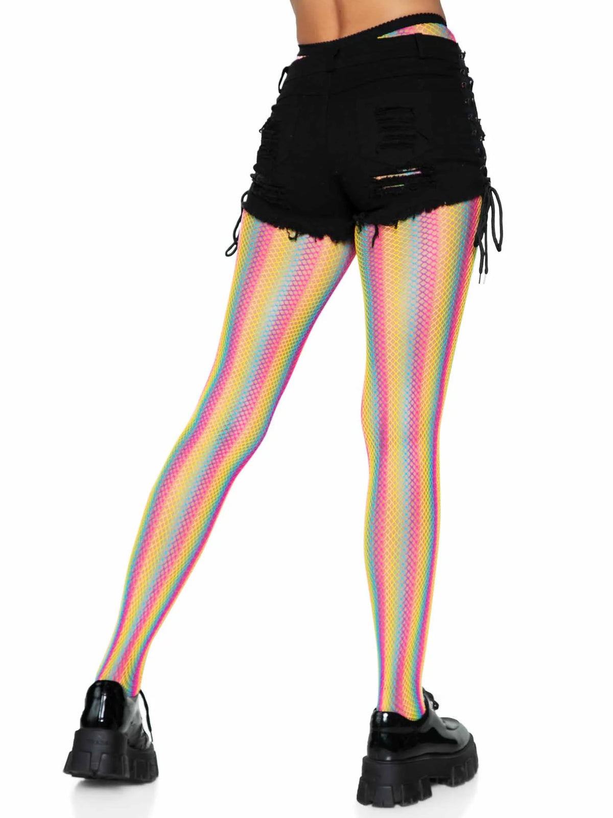 Neon Striped Fishnet Tights - One Size - Multicolor by Leg Avenue from LoveMart Co.