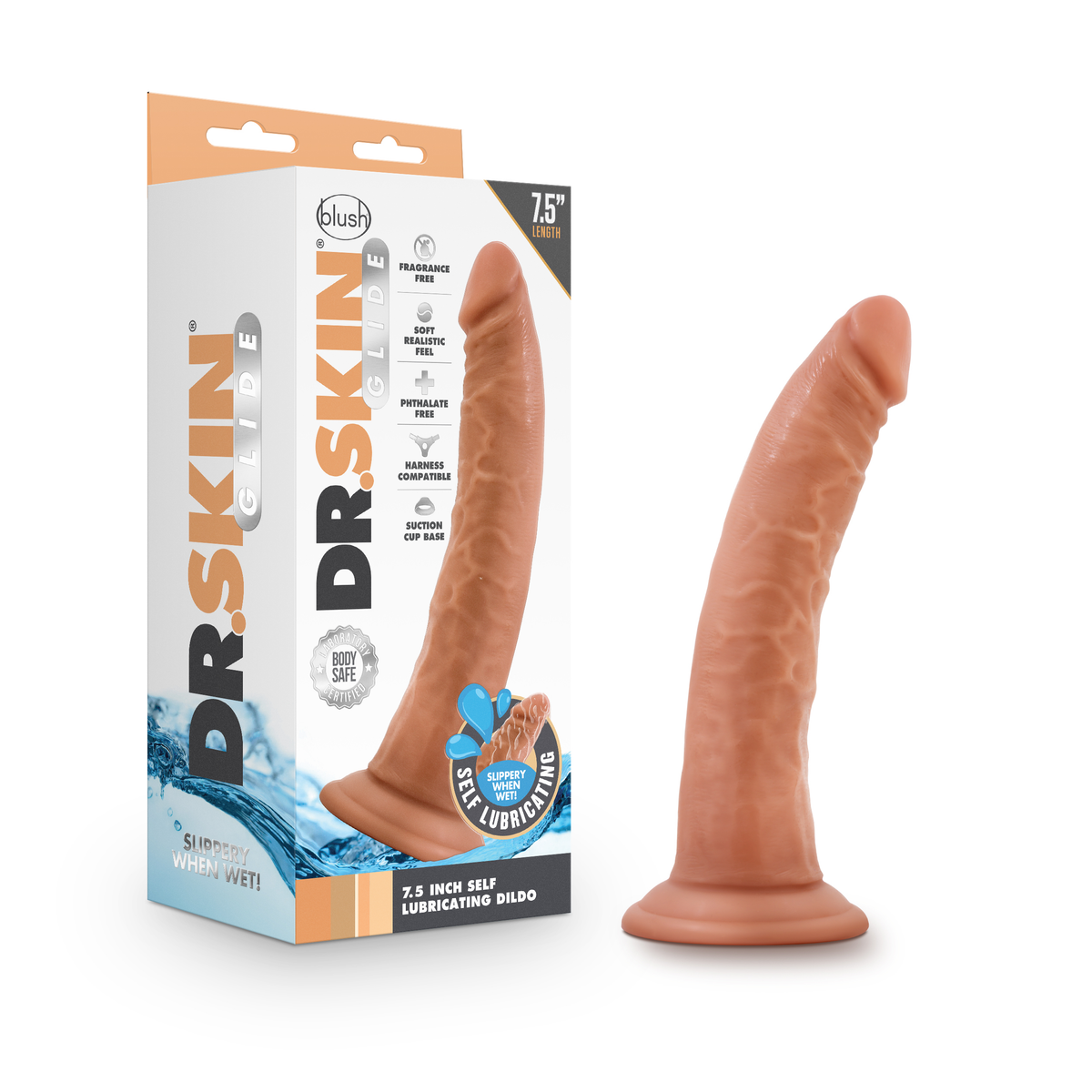 Dr. Skin Glide 7.5 Inch Self Lubricating Dildo - Mocha - by Blush from LoveMart Co.