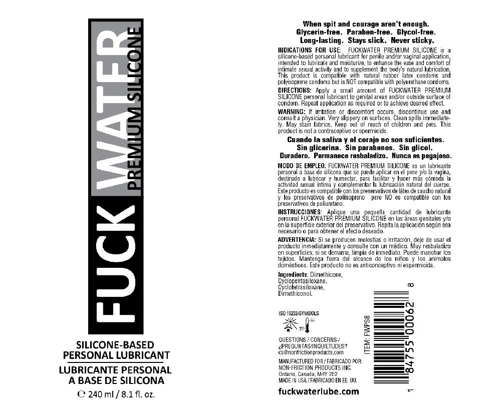 Fuck Water Premium Silicone Lubricant - 8 Fl. Oz. by Fuck Water from LoveMart Co.