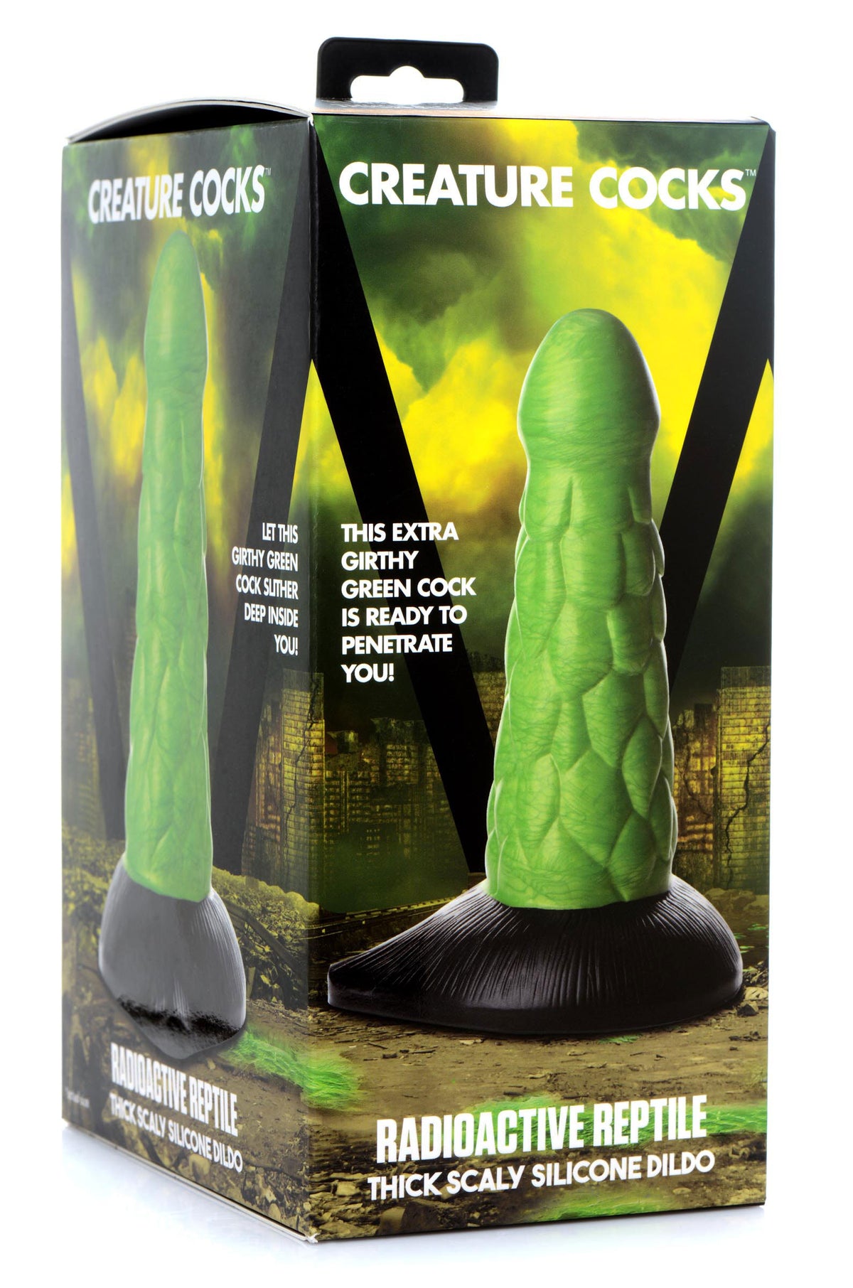 Radioactive Reptile Thick Scaly Silicone Dildo by XR Brands from LoveMart Co.