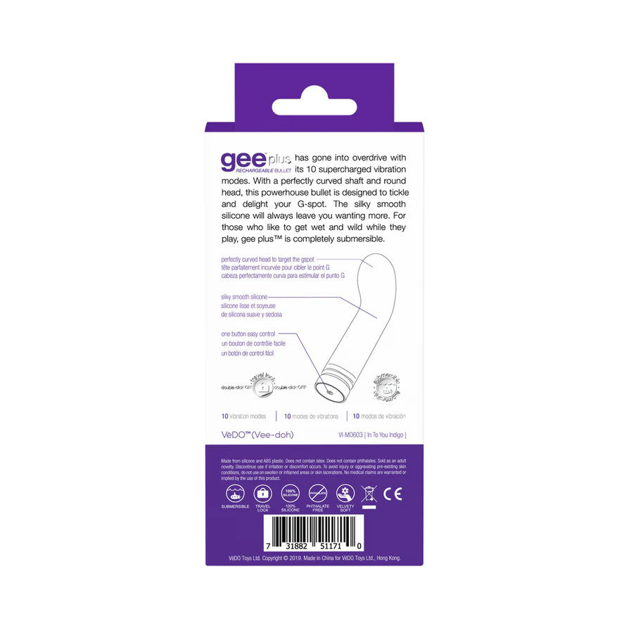 Gee Plus Rechargeable Mini Vibe - Into You Indigo by VeDO from LoveMart Co.