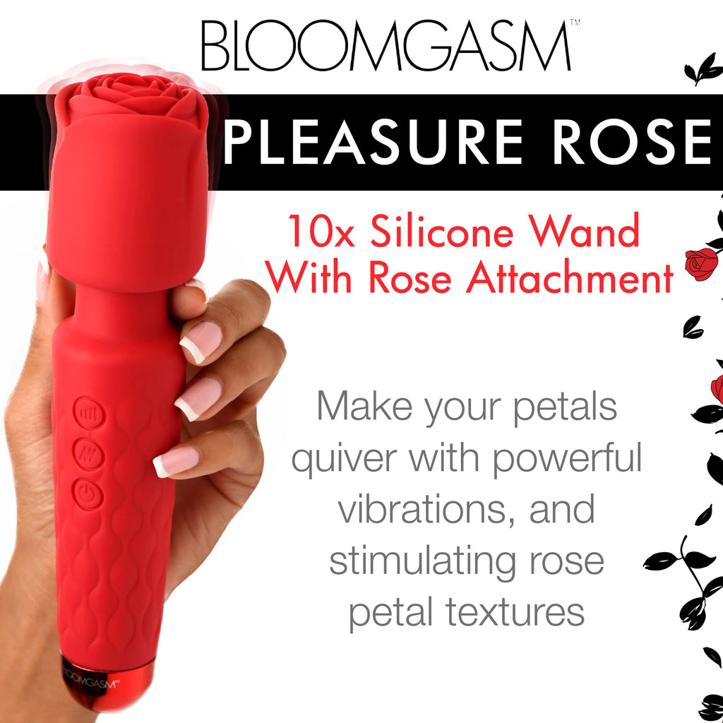 Pleasure Rose 10x Silicone Wand With Rose Attachment by XR Brands from LoveMart Co.