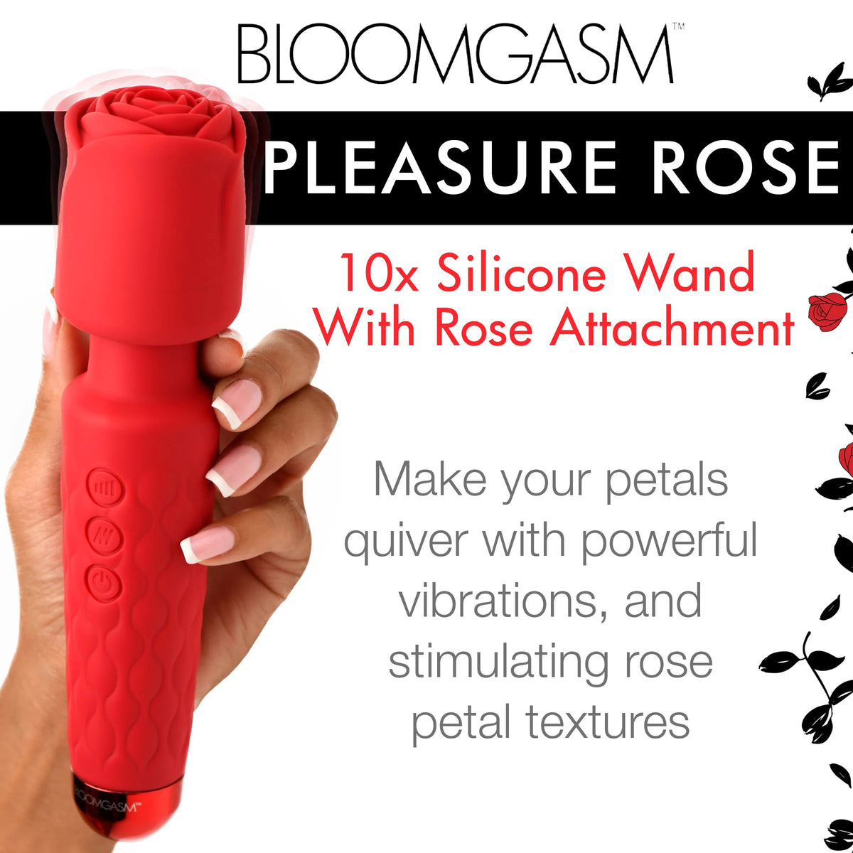 Pleasure Rose 10x Silicone Wand With Rose Attachment by XR Brands from LoveMart Co.
