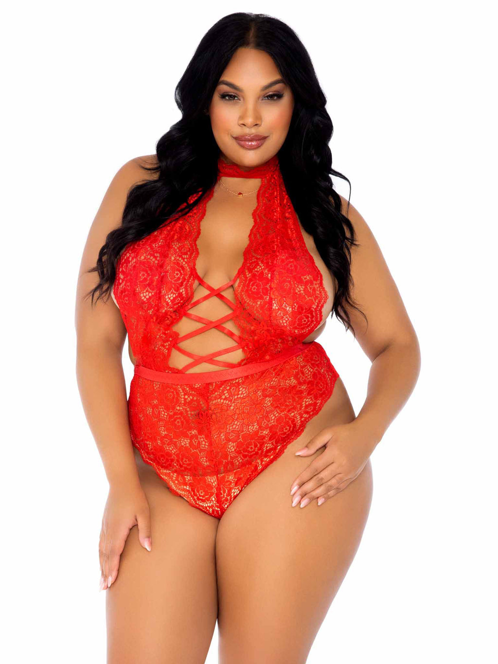 Floral Lace Crotchless Teddy - 1x/2x by Leg Avenue from LoveMart Co.