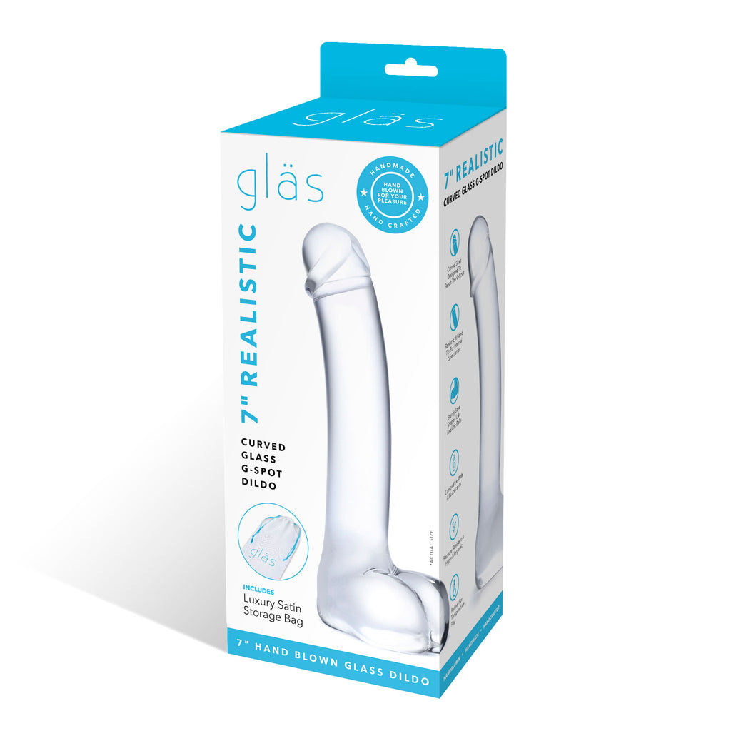 7 Inch Realistic Curved Glass G-Spot Dildo by Electric Novelties from LoveMart Co.