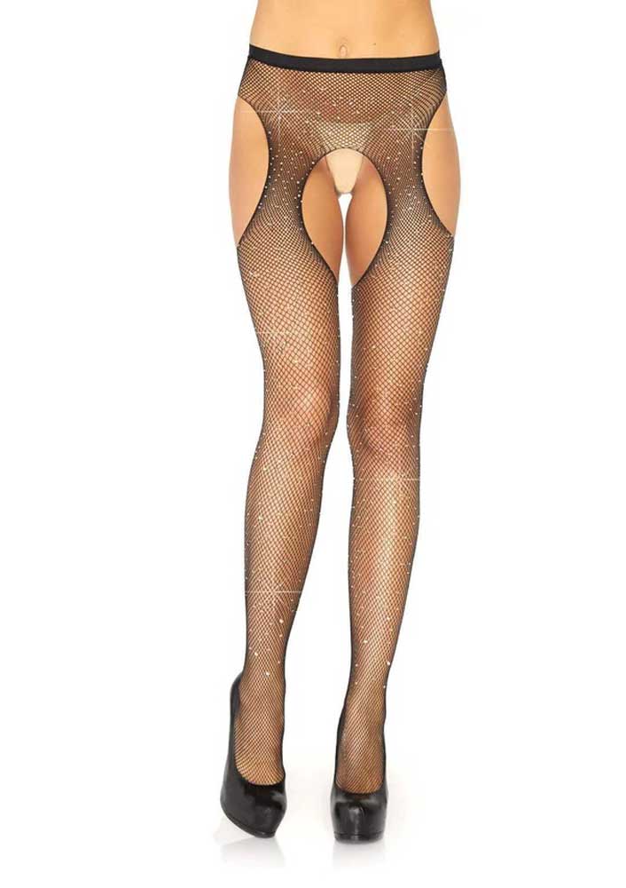 Casey Rhinestone Fishnet Suspender Pantyhose - One Size by Leg Avenue from LoveMart Co.