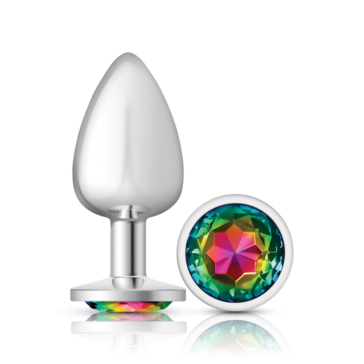 Rainbow Round Gem Silver Metal Plug - Lg by Viben from LoveMart Co.