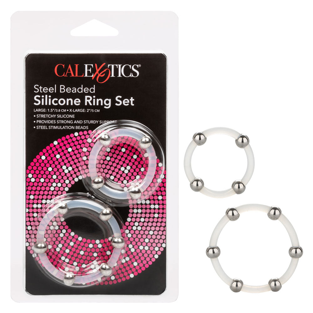 Steel Beaded Silicone Ring Set by CalExotics from LoveMart Co.