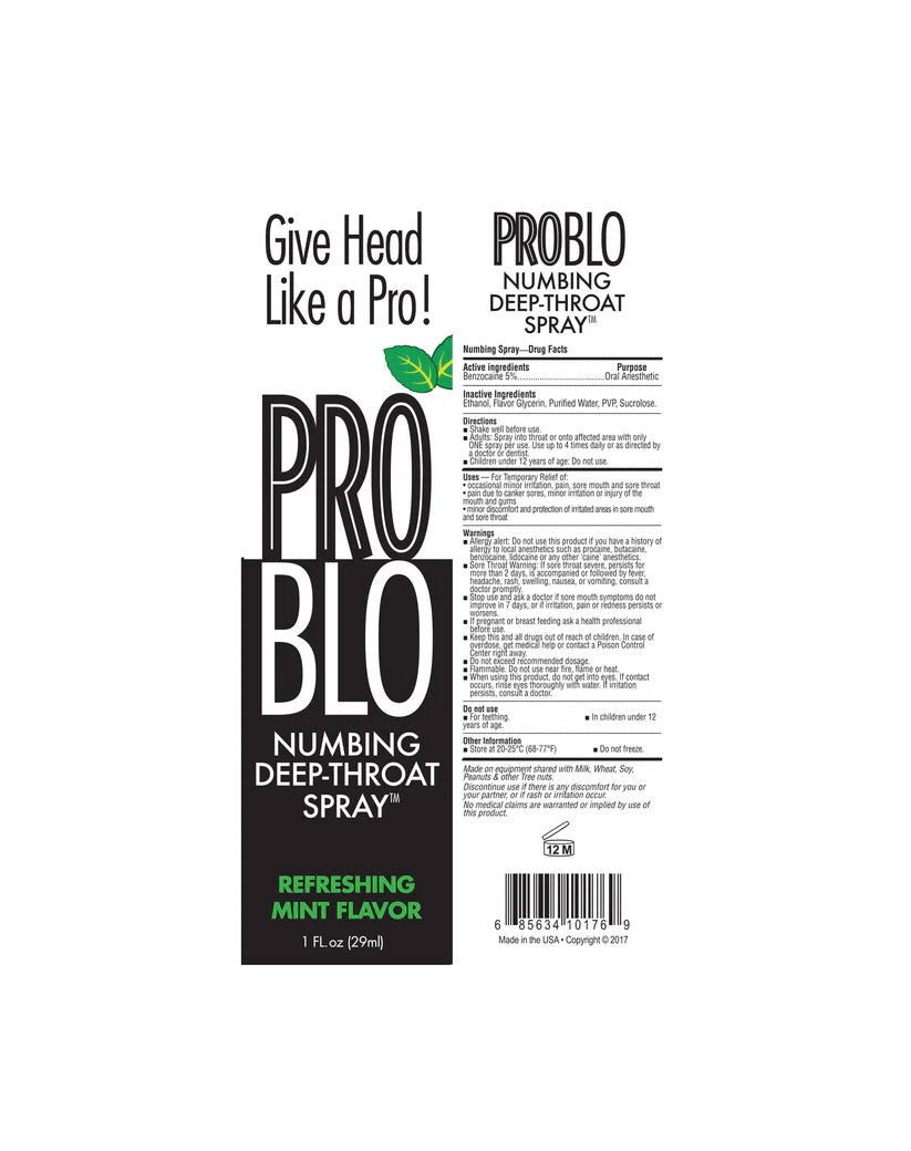 Problo Numbing Deep Throat Spray - Refreshing - 1 Fl. Oz. by Little Genie from LoveMart Co.