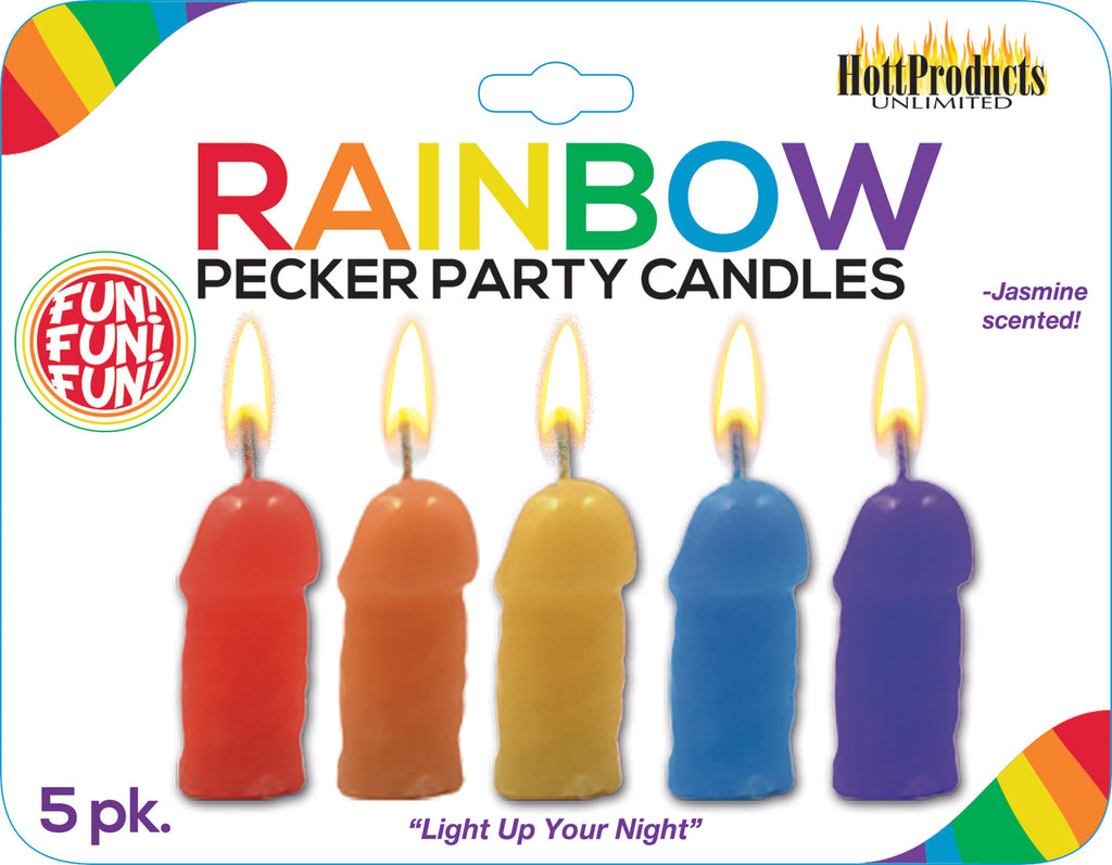 Rainbow Pecker Party Candles - 5 Pack by Hott Products from LoveMart Co.