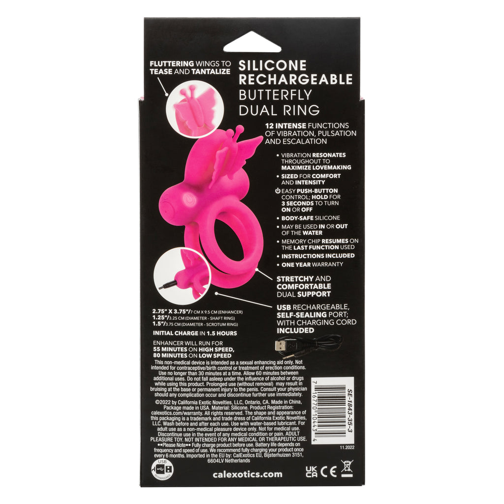 Silicone Rechargeable Dual Butterfly Ring by CalExotics from LoveMart Co.