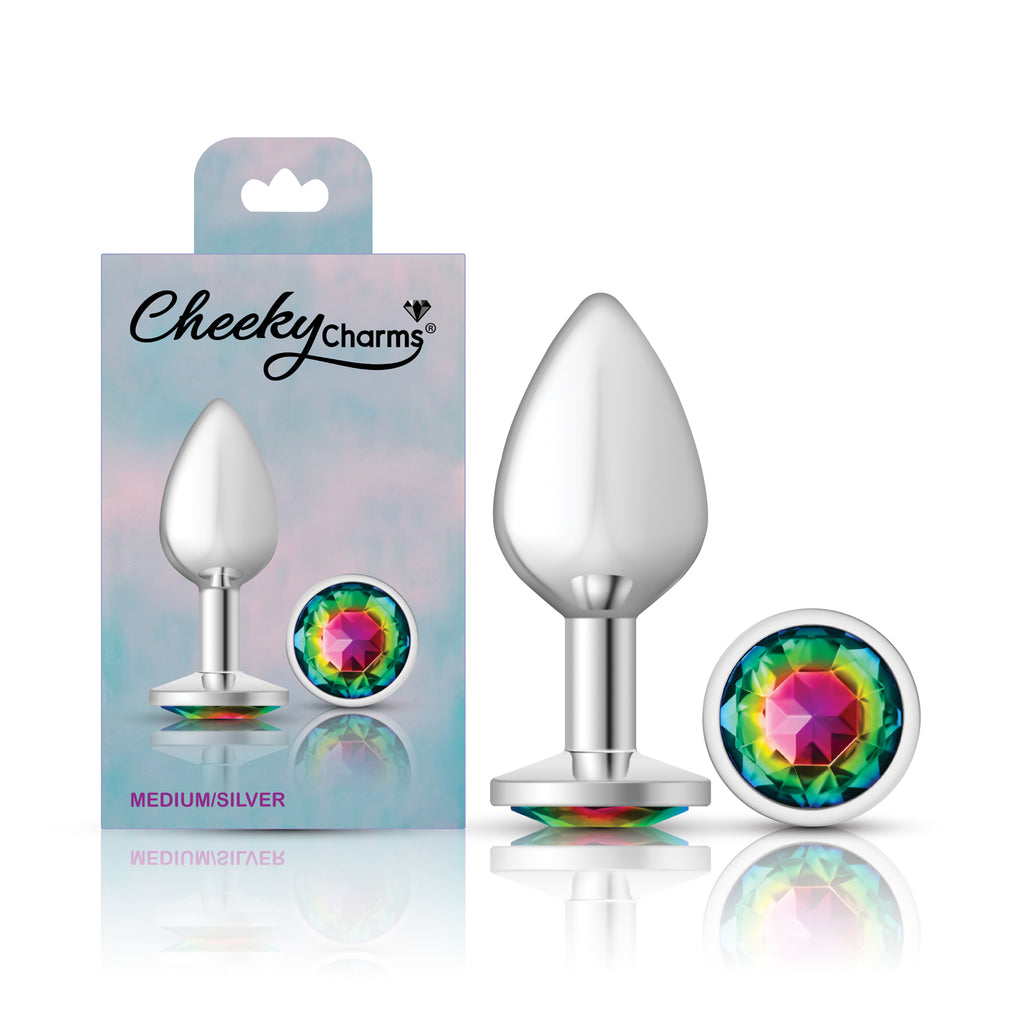Rainbow Round Gem Silver Metal Plug - Md by Viben from LoveMart Co.