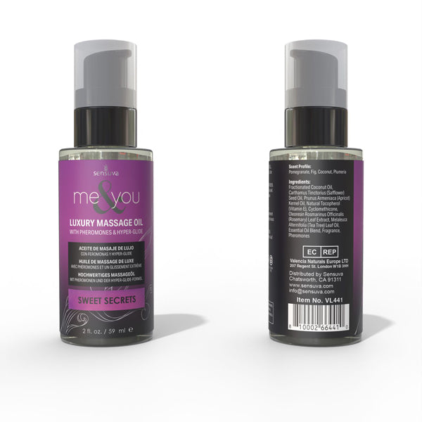 Me and You Massage Oil Sweet Secrets 2oz Pheromone Infused by Sensuva from LoveMart Co.