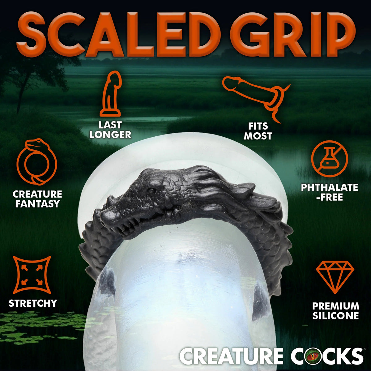 Caiman Silicone Cock Ring by XR Brands from LoveMart Co.