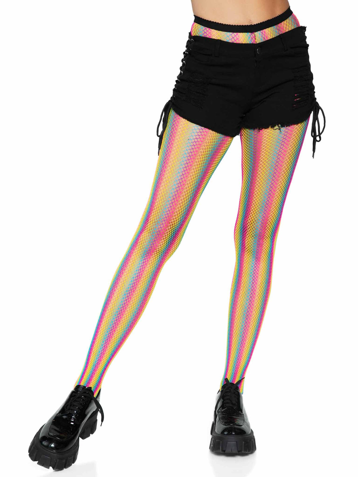 Neon Striped Fishnet Tights - One Size - Multicolor by Leg Avenue from LoveMart Co.
