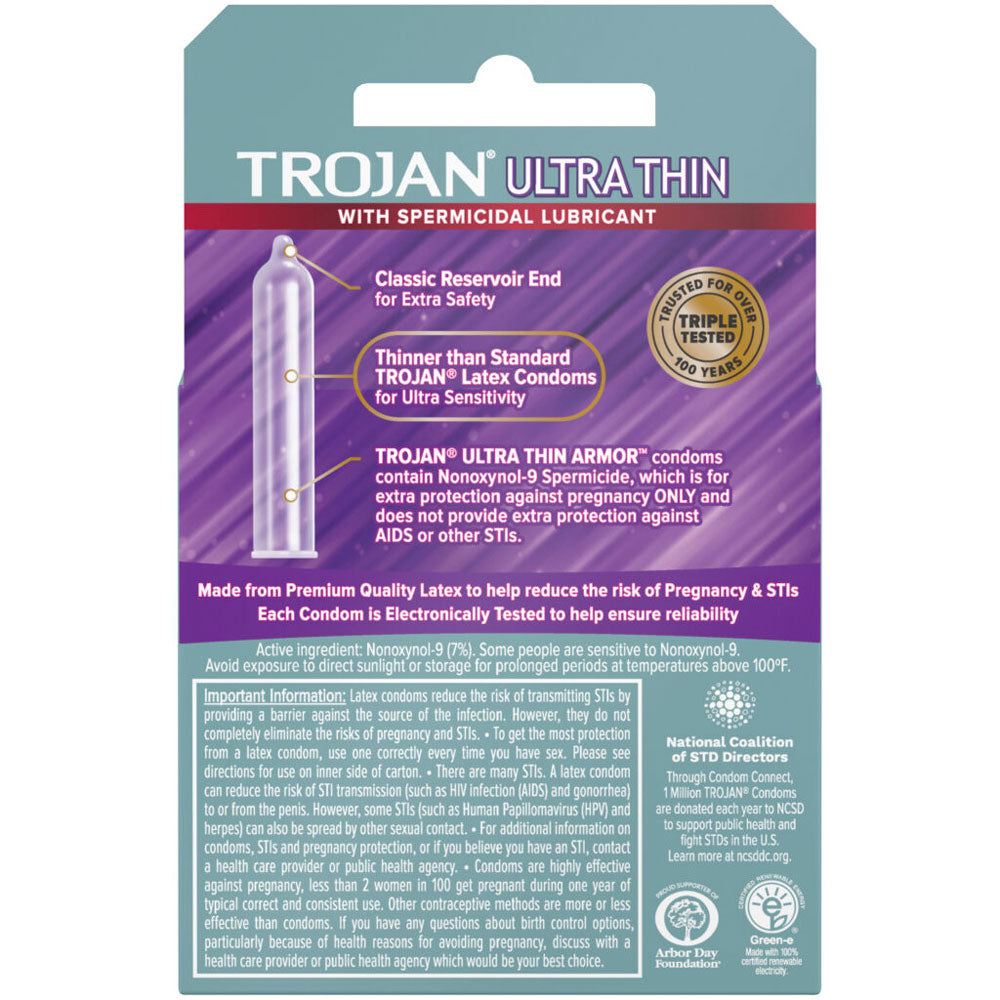 Trojan Ultra Thin Armor Spermicidal Condoms - 3 Pack by Paradise Marketing from LoveMart Co.