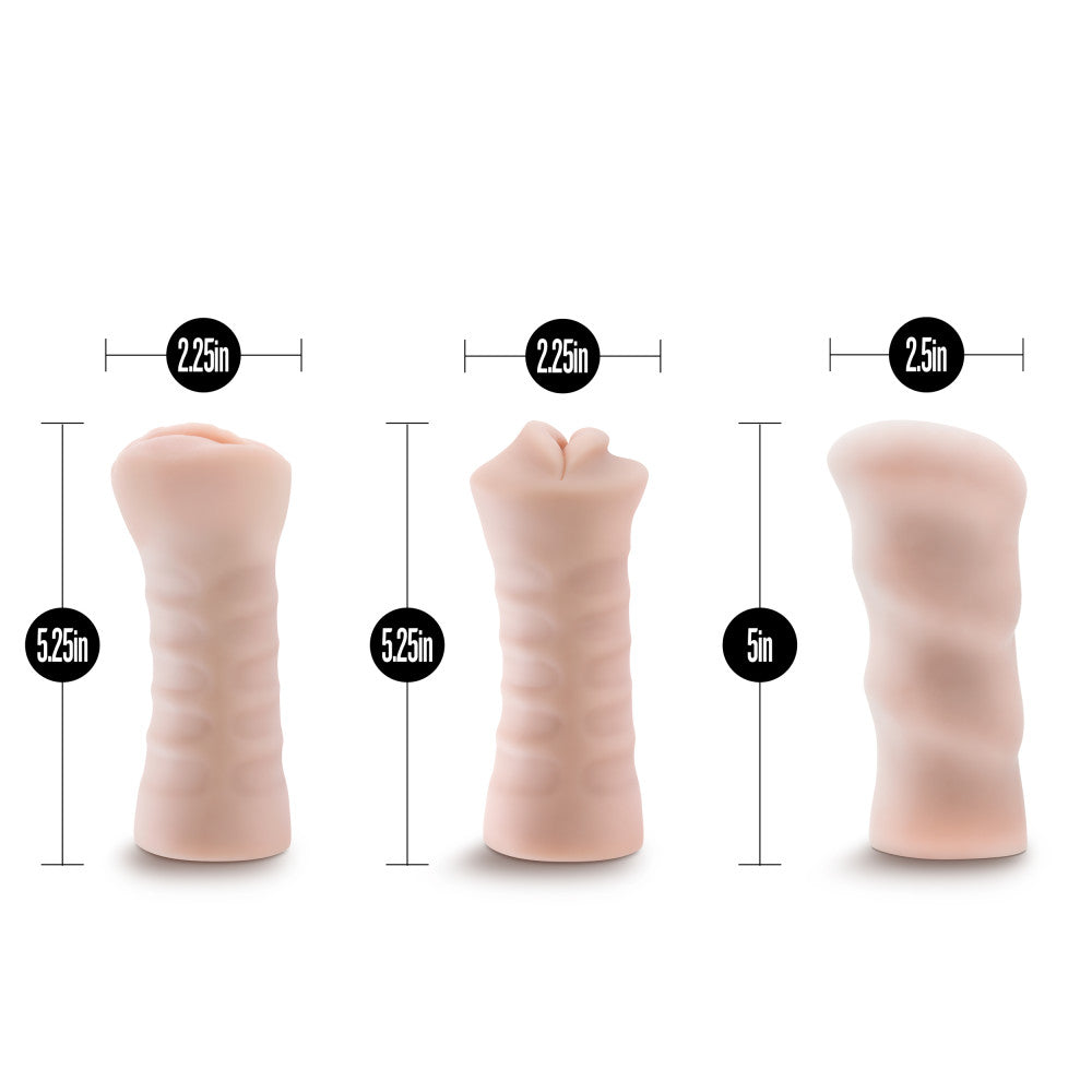 M for Men 3-Pack Self-Lubricating Vibrating Stroker Sleeve Kit Vanilla by Blush from LoveMart Co.