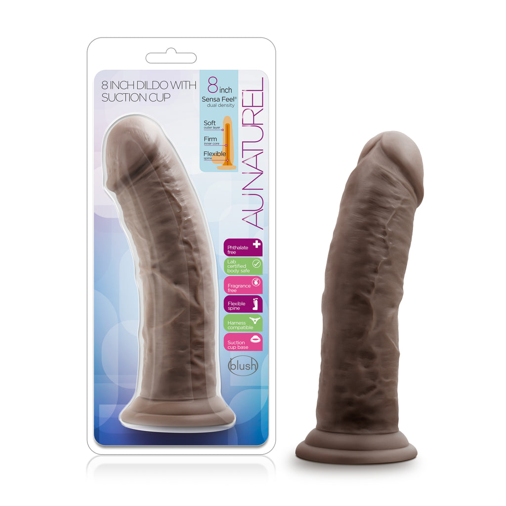 Au Naturel - 8 Inch Dildo With Suction Cup - Chocolate by Blush from LoveMart Co.