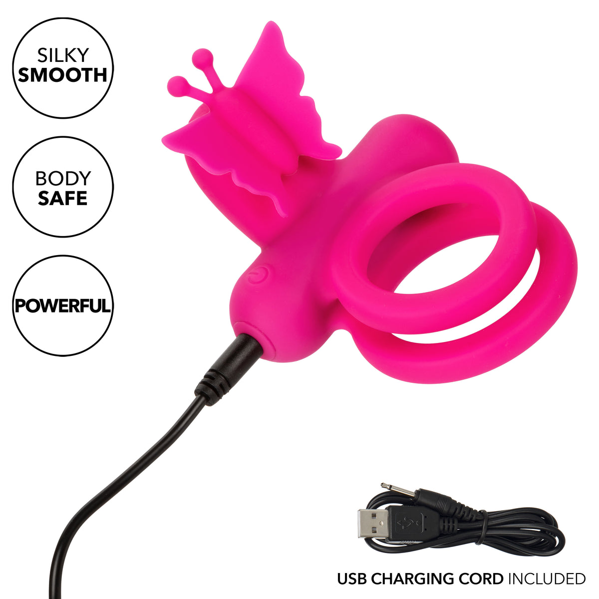 Silicone Rechargeable Dual Butterfly Ring by CalExotics from LoveMart Co.