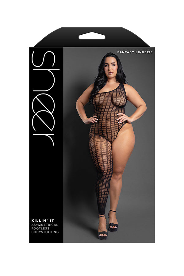 Killin It Asymmetrical Footless Bodystocking - Queen by Fantasy Lingerie from LoveMart Co.