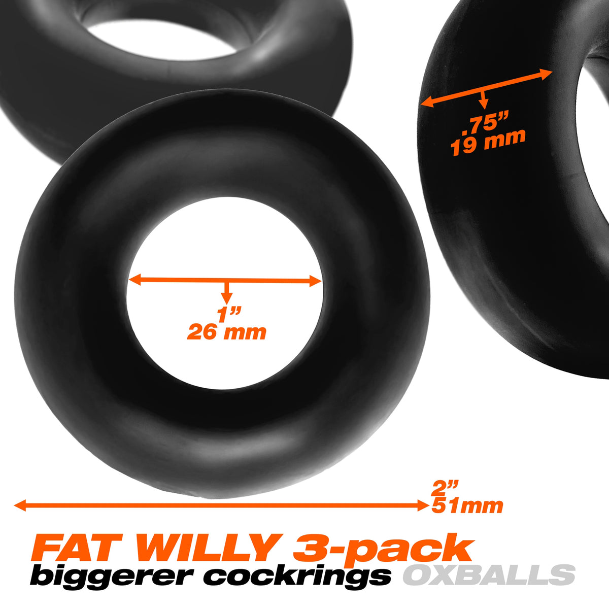 Fat Willy 3-Pack Jumbo C-Rings by Oxballs from LoveMart Co.