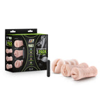 M for Men 3-Pack Self-Lubricating Vibrating Stroker Sleeve Kit Vanilla by Blush from LoveMart Co.