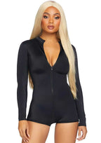 Zipper Front Long Sleeved Matte Romper - Medium by Leg Avenue from LoveMart Co.