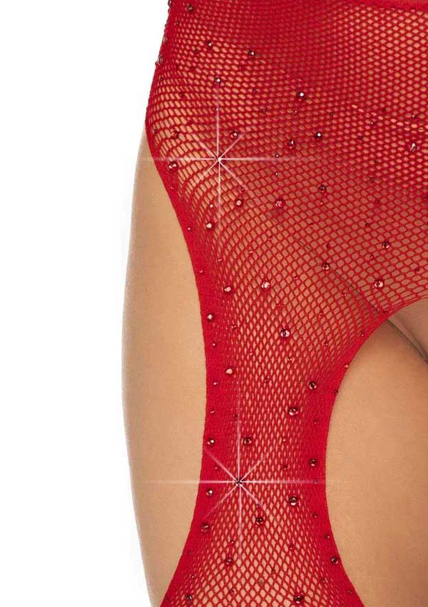 Casey Rhinestone Fishnet Suspender Pantyhose - One Size by Leg Avenue from LoveMart Co.