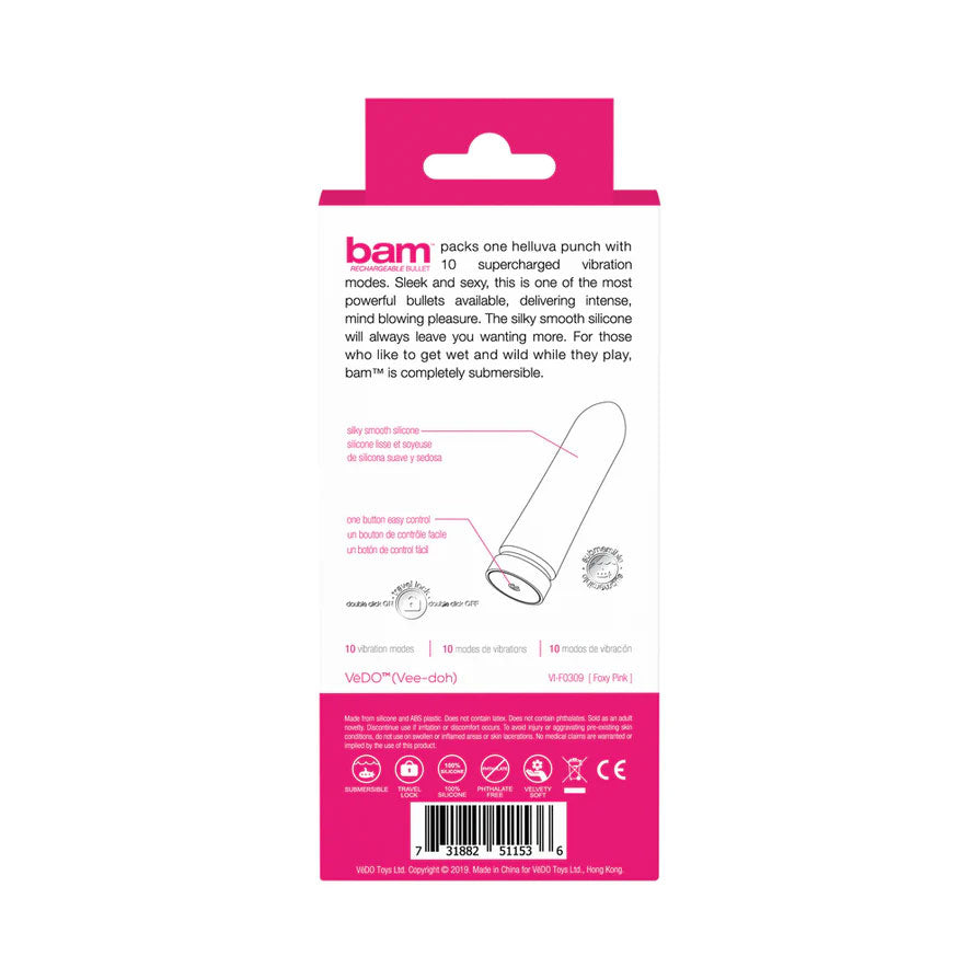 Bam Rechargeable Bullet - Hot in Bed by VeDO from LoveMart Co.