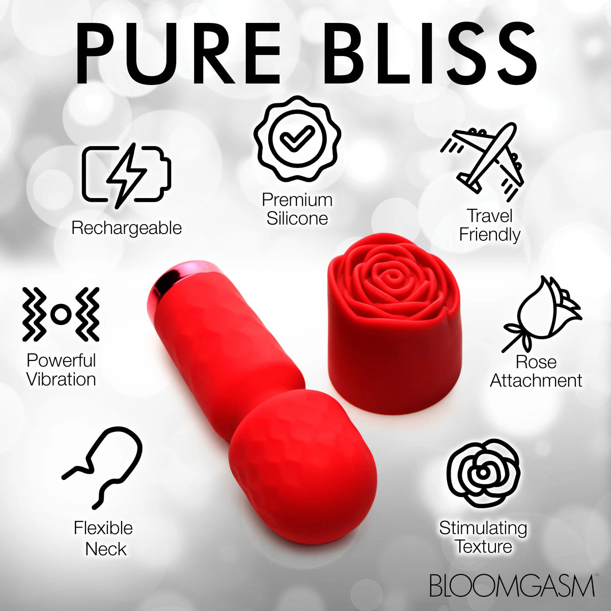 Pleasure Rose-Petite Mini Silicone Rose Wand by XR Brands from LoveMart Co.