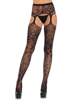 Floral Lace Stockings with Attached Waist Garterbelt - One Size by Leg Avenue from LoveMart Co.