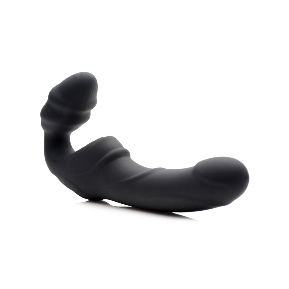Slim Rider Ribbed Vibrating Silicone Strapless Strap-On by XR Brands from LoveMart Co.