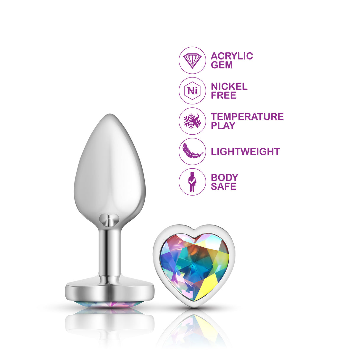 Iridescent Heart Gem Silver Metal Plug - Sm by Viben from LoveMart Co.