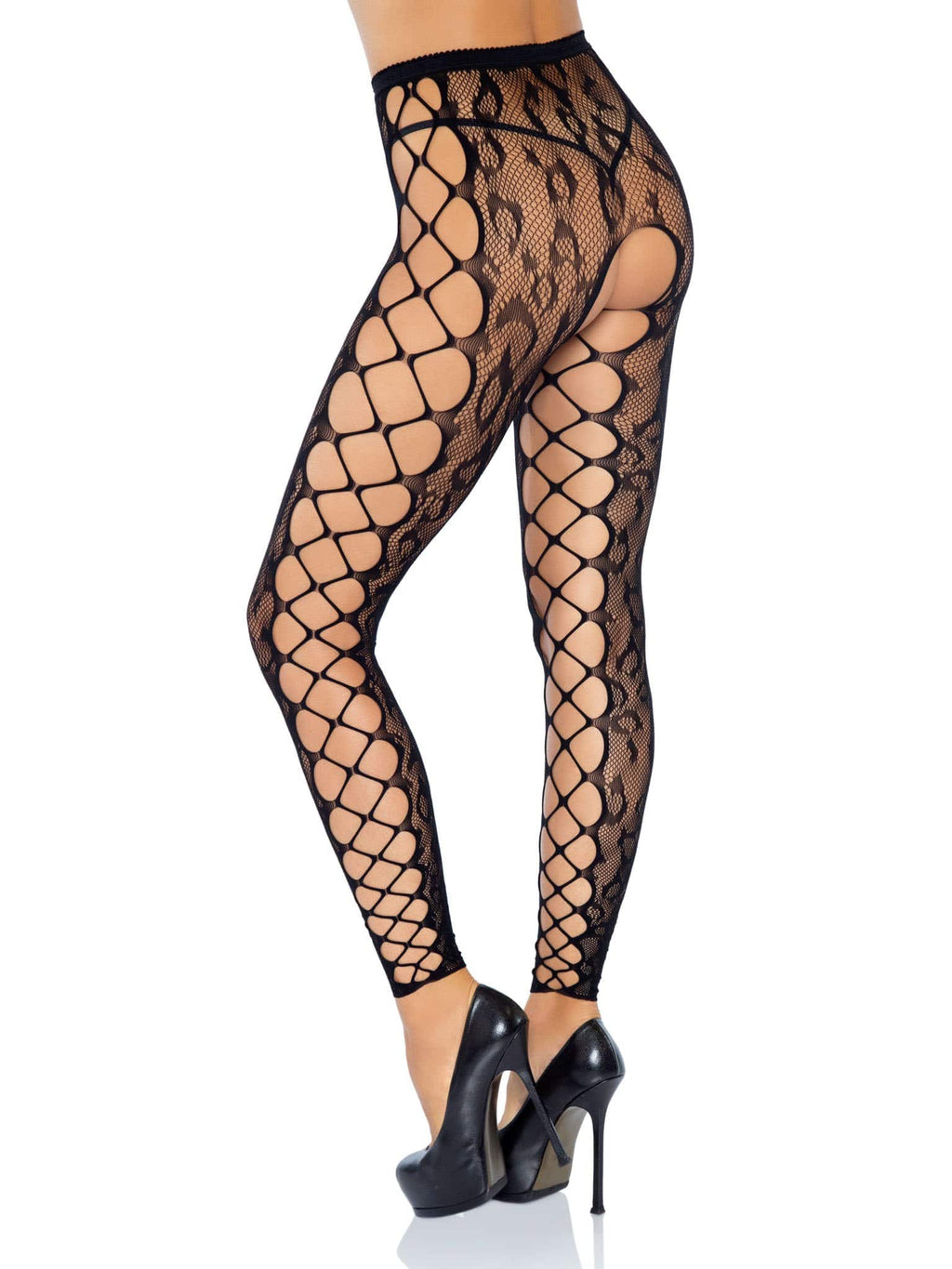 Footless Leopard Lace Crotchless Tights by Leg Avenue from LoveMart Co.