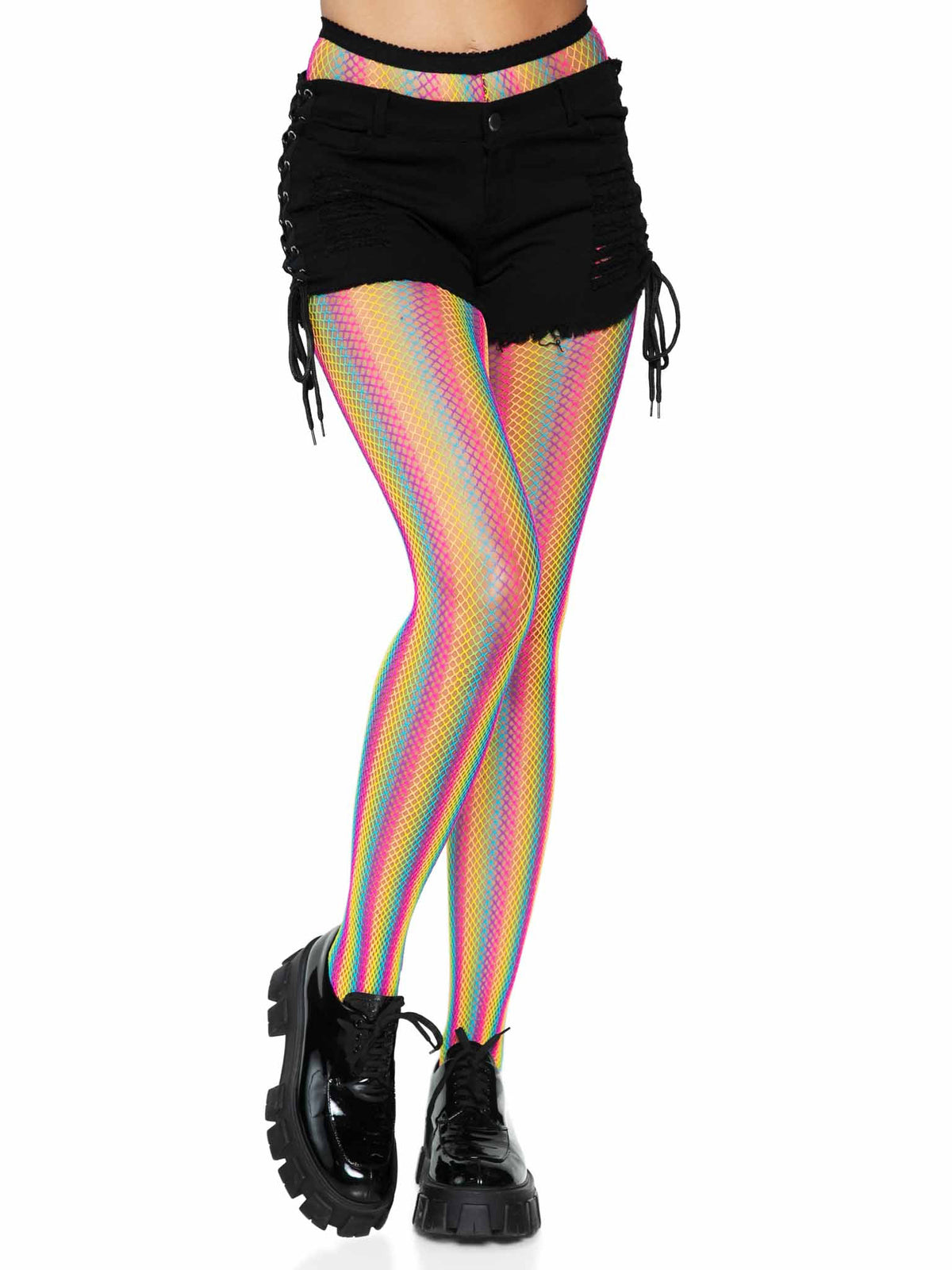Neon Striped Fishnet Tights - One Size - Multicolor by Leg Avenue from LoveMart Co.
