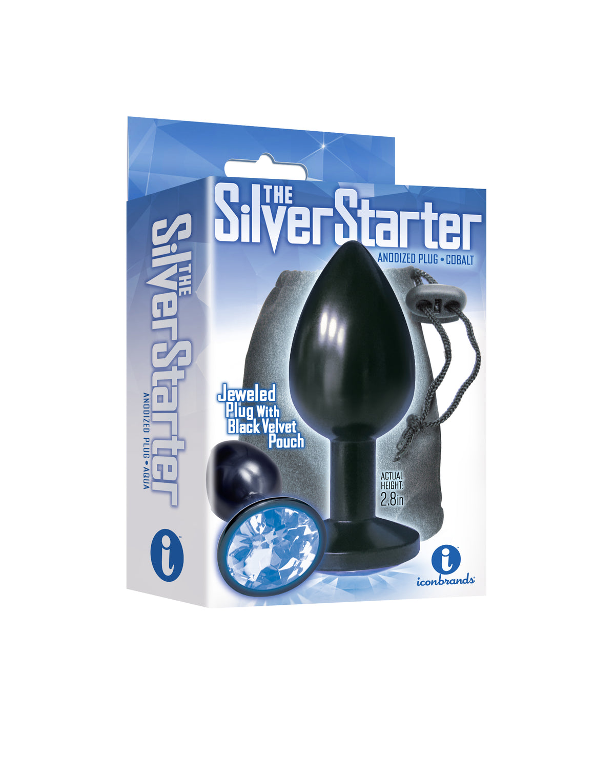 9's Silver Starter Anodized Bejeweled Stainless Steel Plug Cobalt by Icon Brands from LoveMart Co.