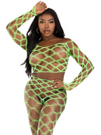 2 Pc Net Crop Top and Footless Tights - One Size - Neon by Leg Avenue from LoveMart Co.
