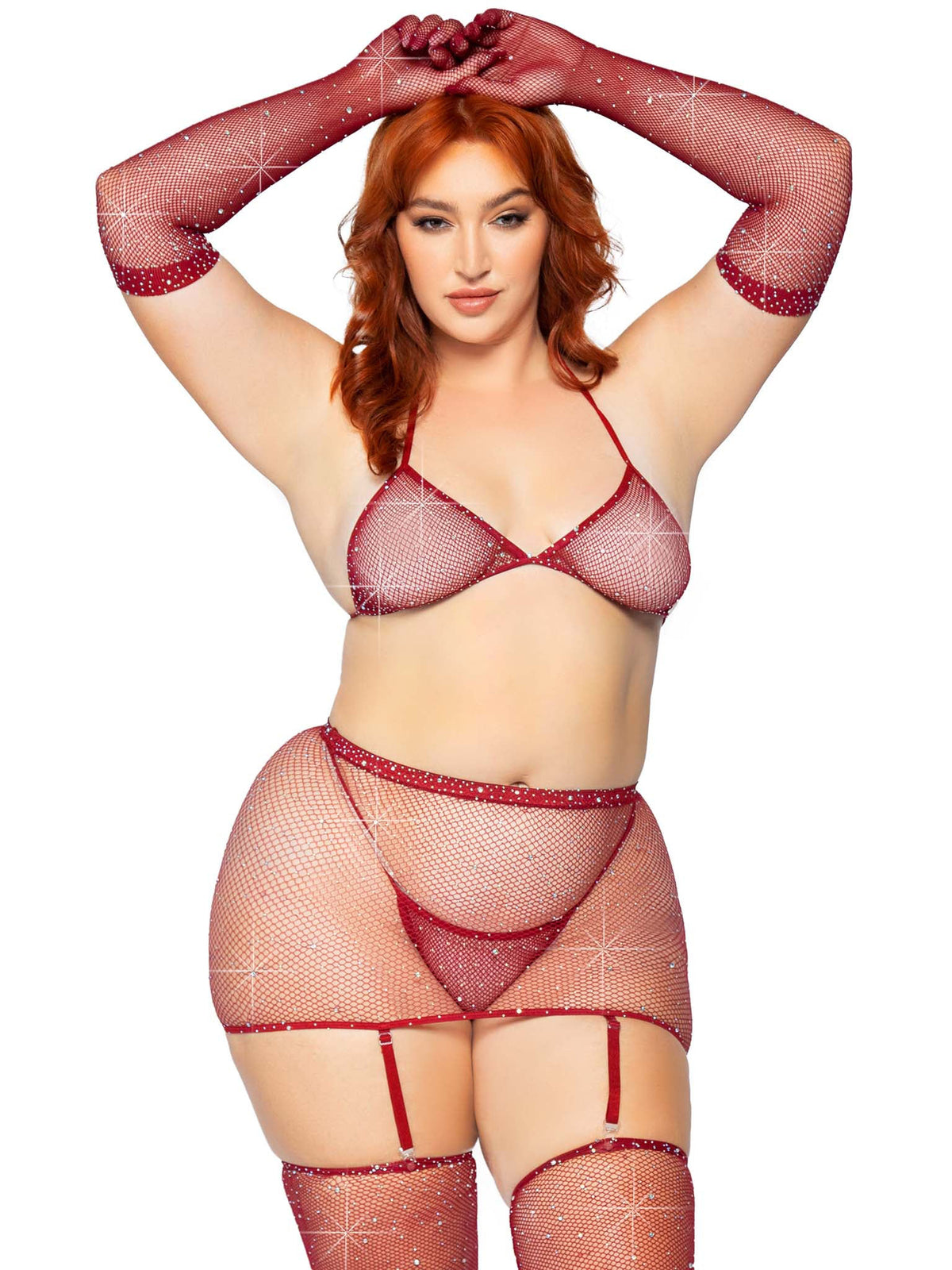 5pc Rhinestone Bikini Top G-String Garter Skirt Gloves Queen by Leg Avenue from LoveMart Co.