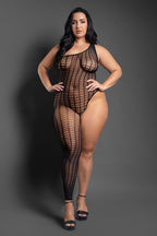Killin It Asymmetrical Footless Bodystocking - Queen by Fantasy Lingerie from LoveMart Co.