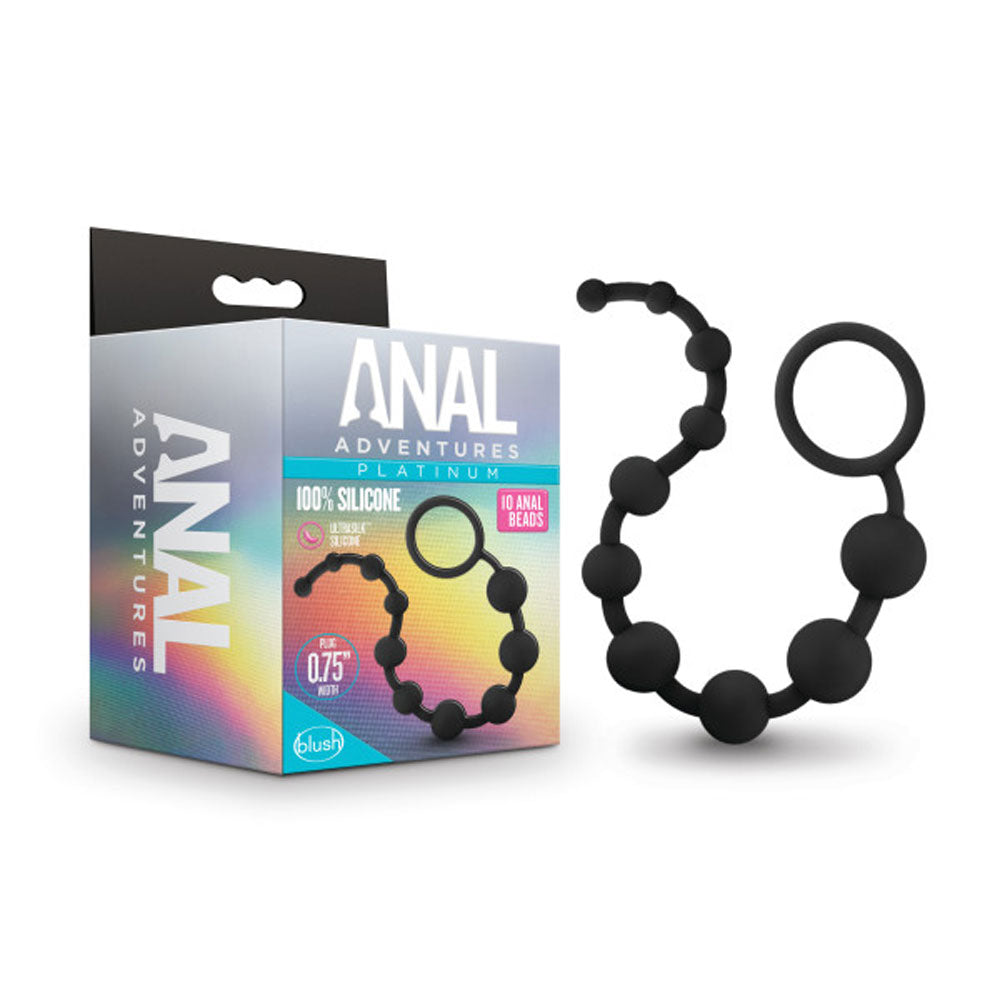 Anal Adventures - Silicone 10 Anal Beads - Black by Blush from LoveMart Co.
