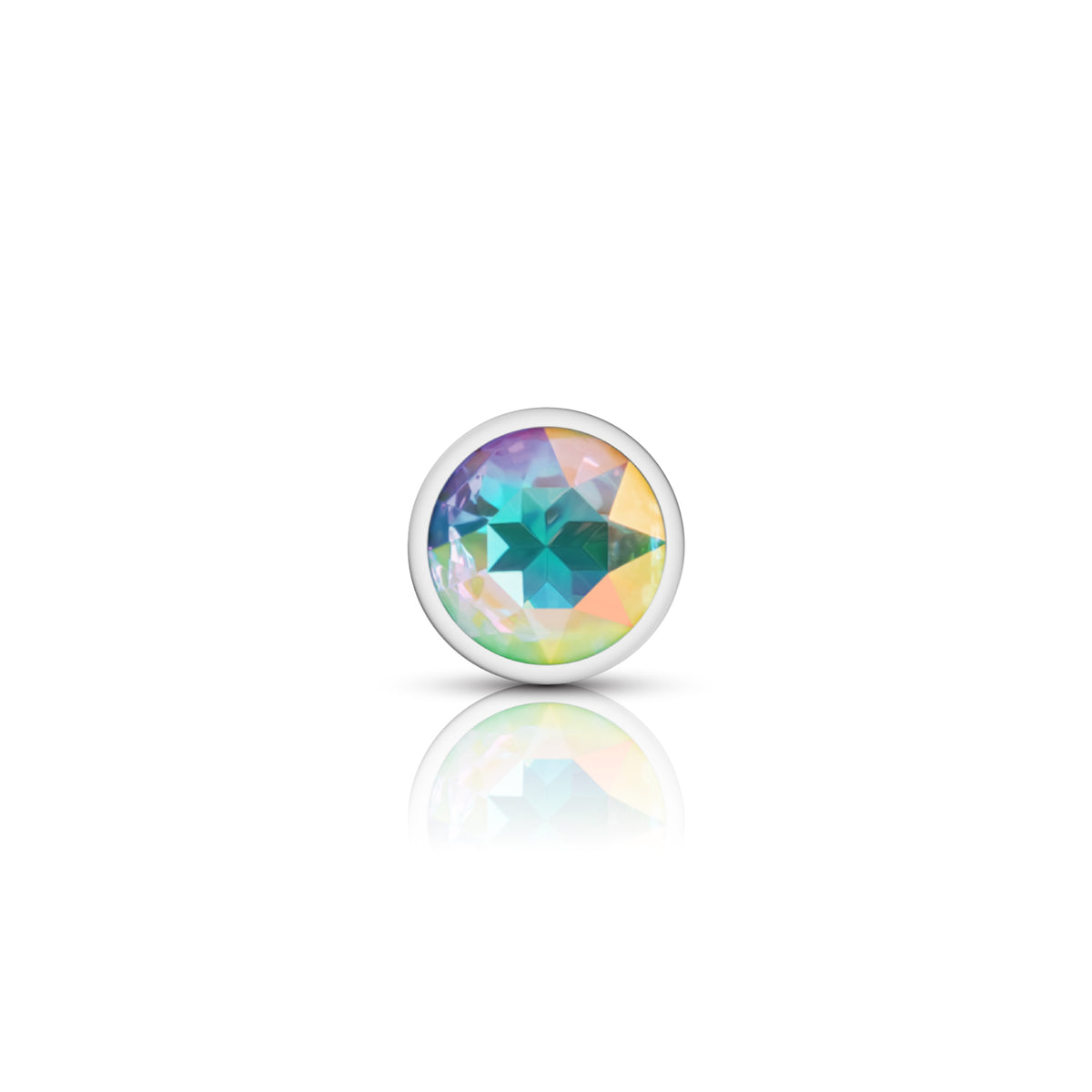 Iridescent Round Gem Silver Metal Plug - Md by Viben from LoveMart Co.