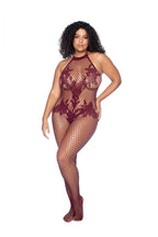 Vino Noir Floral Fishnet Bodystocking - X - Cherry by Mapale from LoveMart Co.