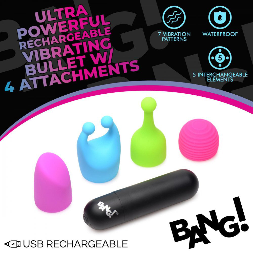 Bang - Rechargeable Bullet With 4 Attachments by XR Brands from LoveMart Co.