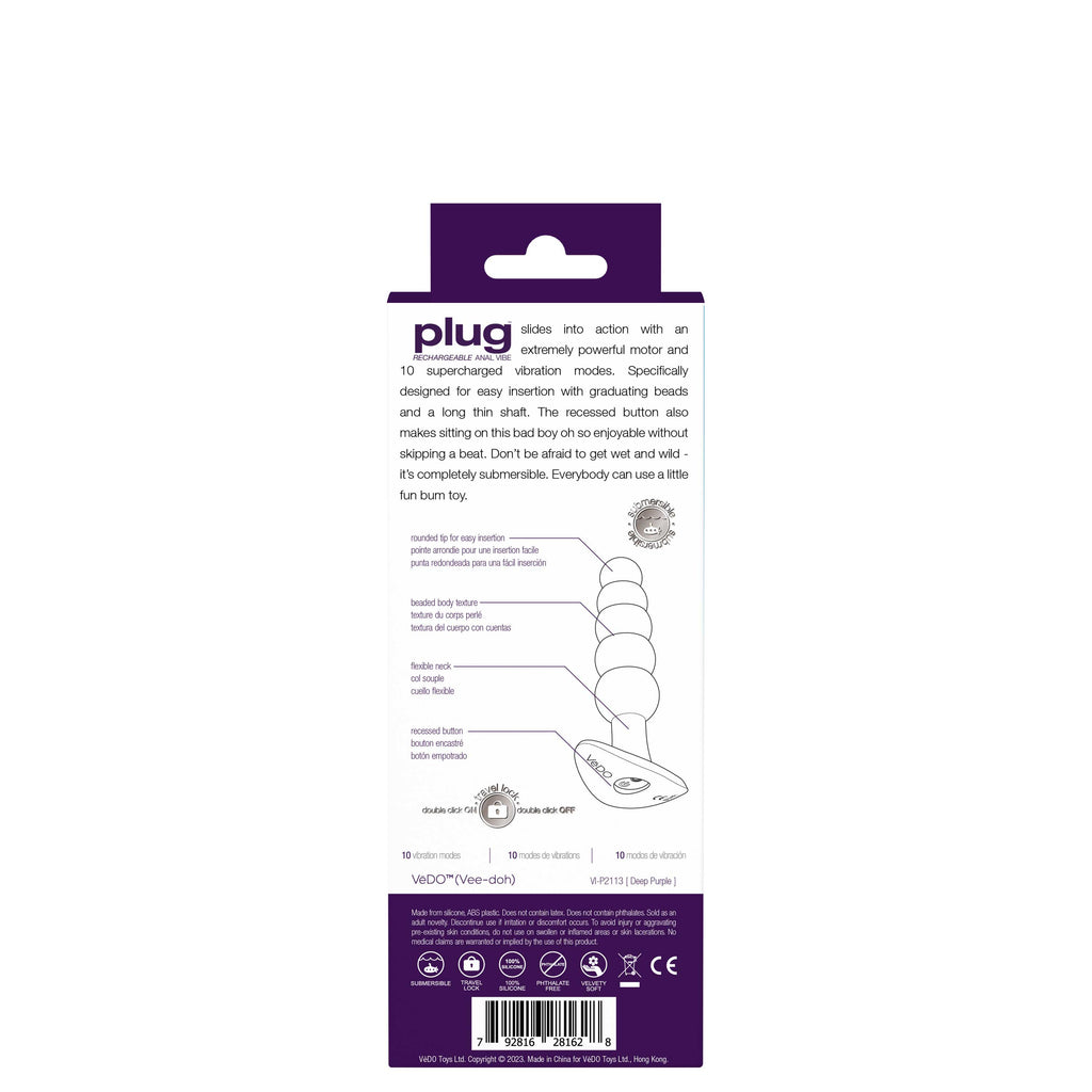 Plug Rechargeable Anal Vibe - Deep Purple by VeDO from LoveMart Co.