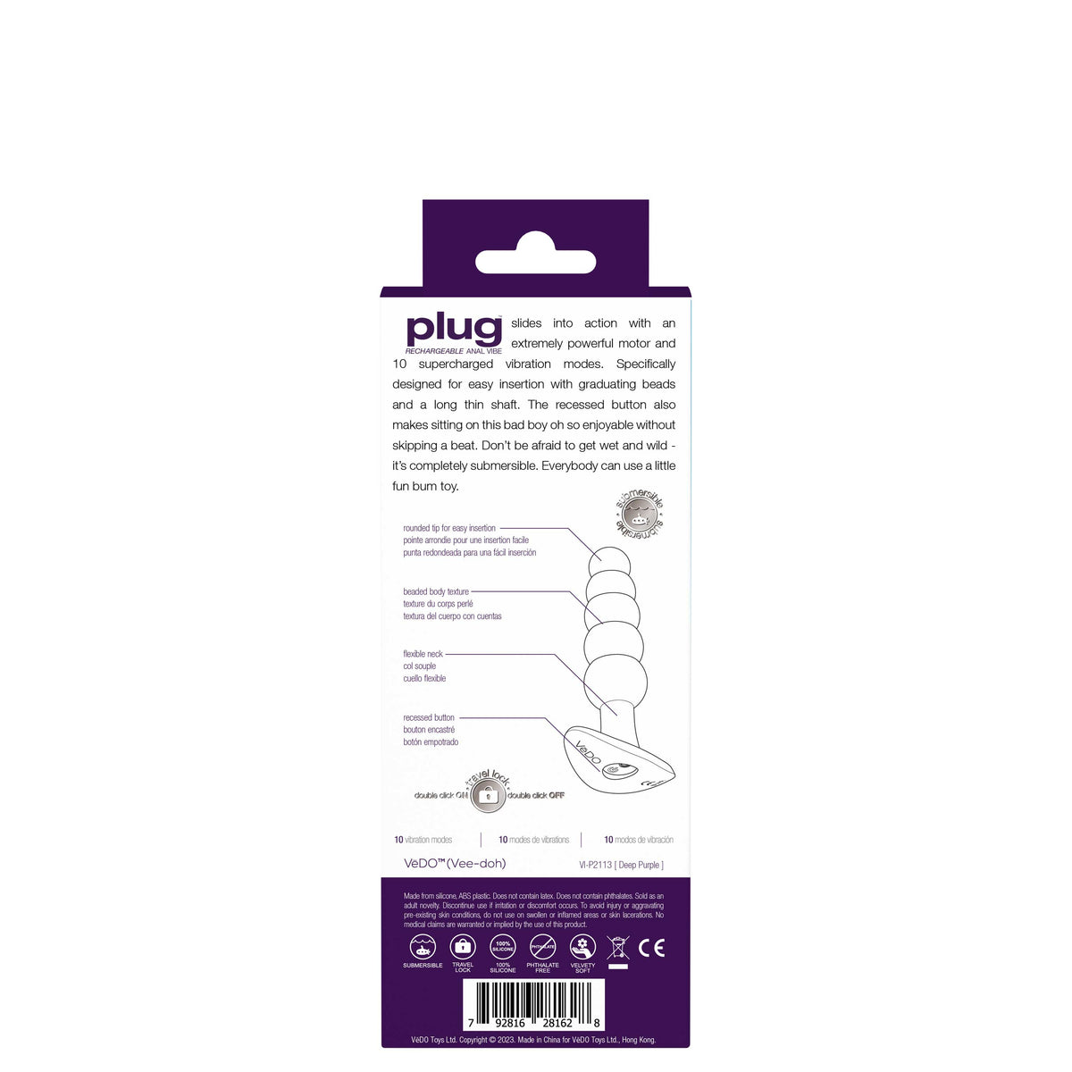 Plug Rechargeable Anal Vibe - Deep Purple by VeDO from LoveMart Co.